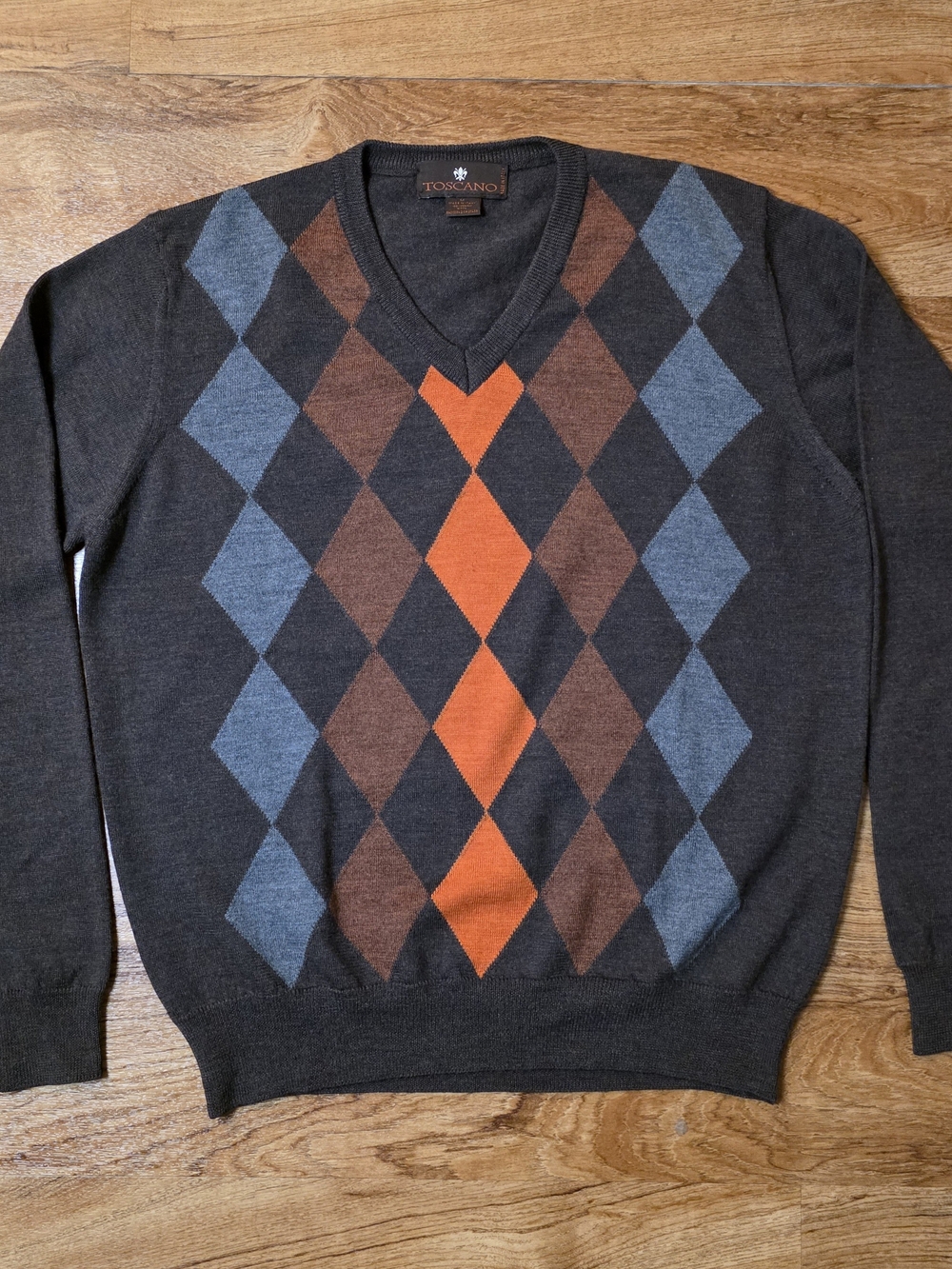 Toscano Brown Argyle Merino Wool Sweater